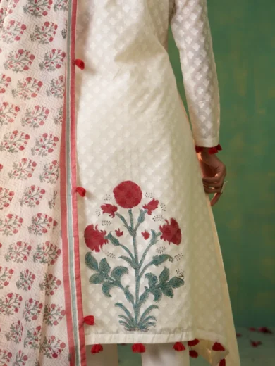 Offwhite Jackard Liva Salwar Suit Set - Image 3