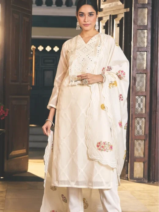 Pure Chanderi & Jamdani Straight Cut Salwar Set