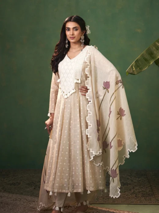 Offwhite Jamdani & Cotton Kalidaar Set