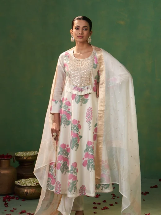Pure Chanderi Zari Polka Kalidaar Set