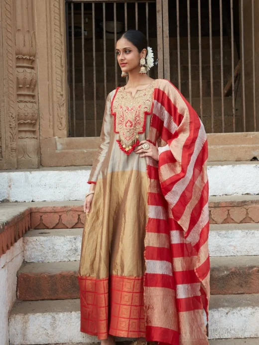 Silver Gold Pure Tissue Kalidaar Set