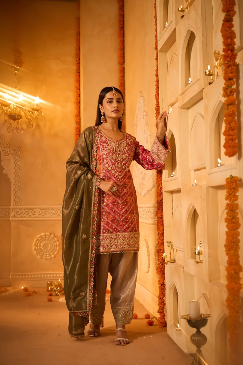 Olive & Rose Embroidered Silk Salwar Suit Set - Image 2