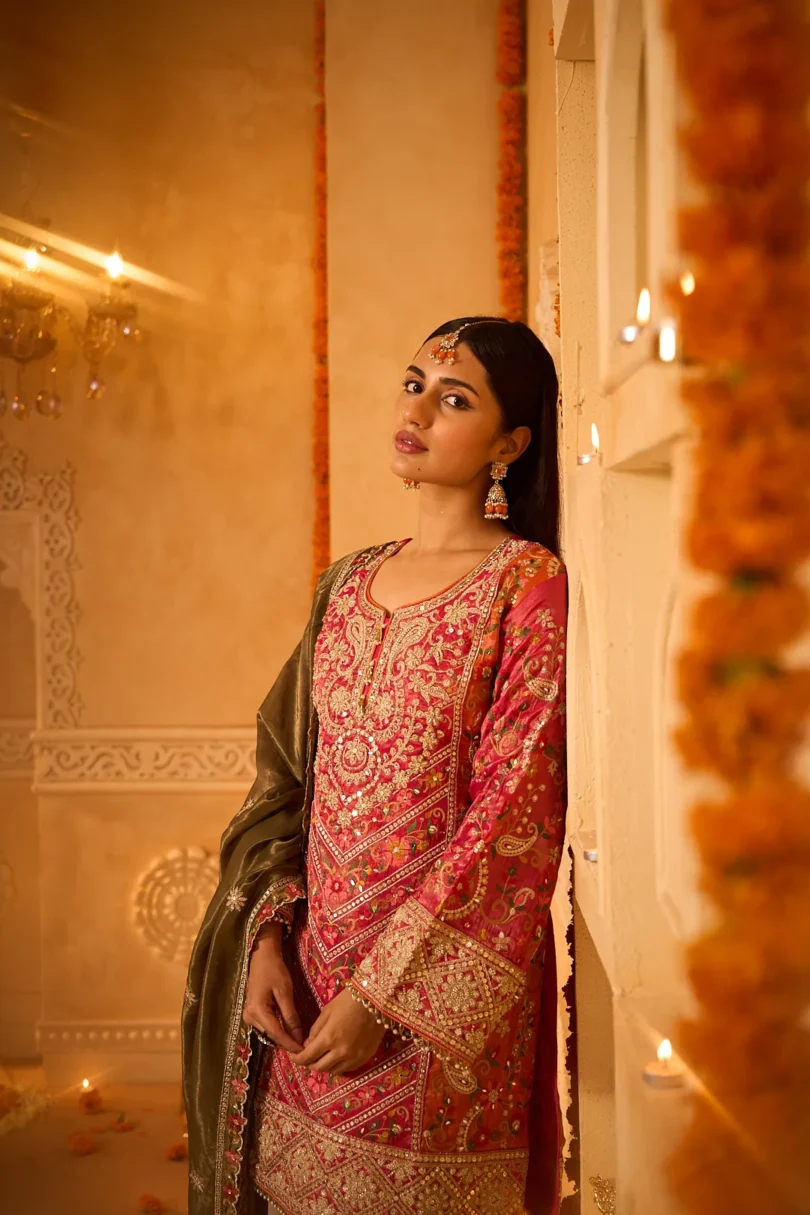 Olive & Rose Embroidered Silk Salwar Suit Set - Image 3