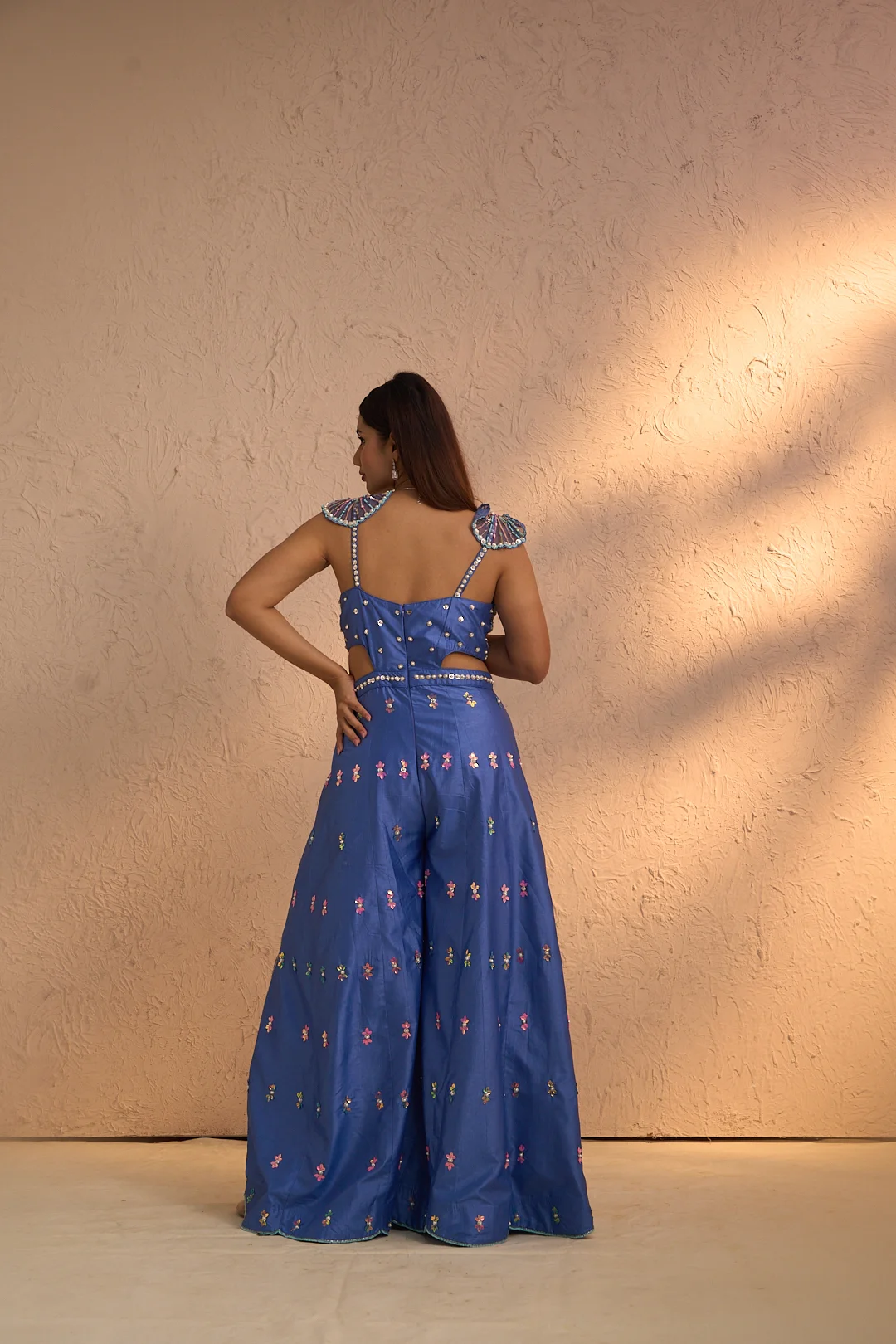 Royal Blue Embroidered Jumpsuit - Image 6