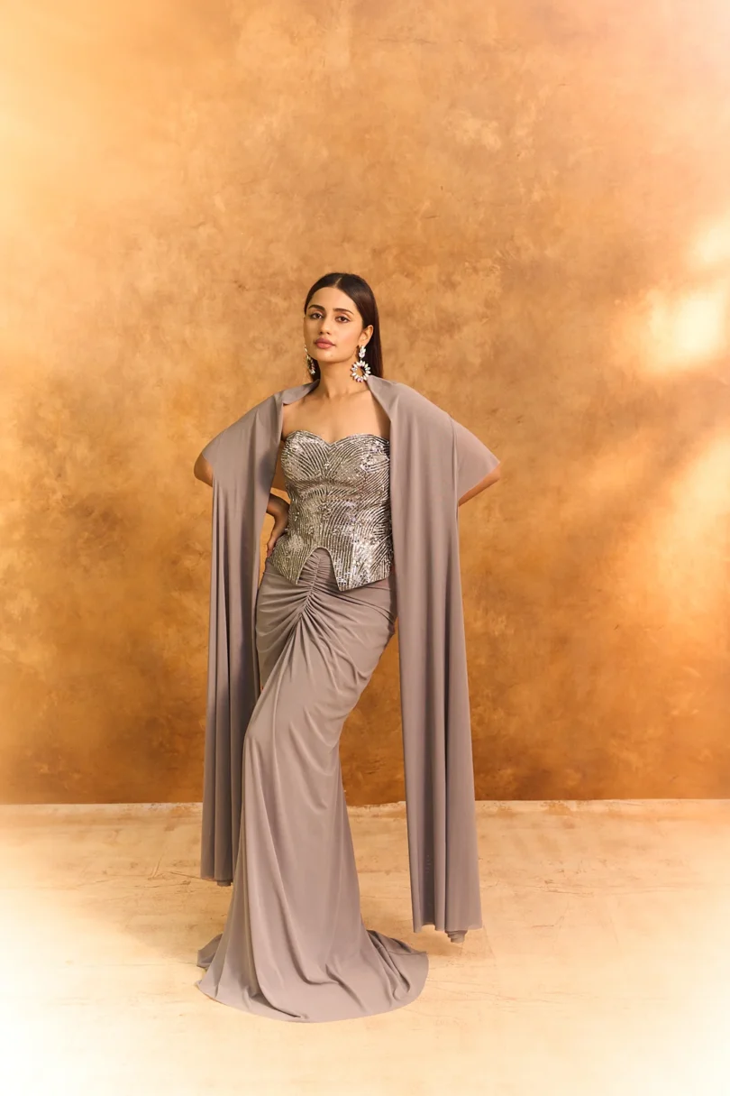 Grey Sequined Corset with Mermaid Skirt - Image 4