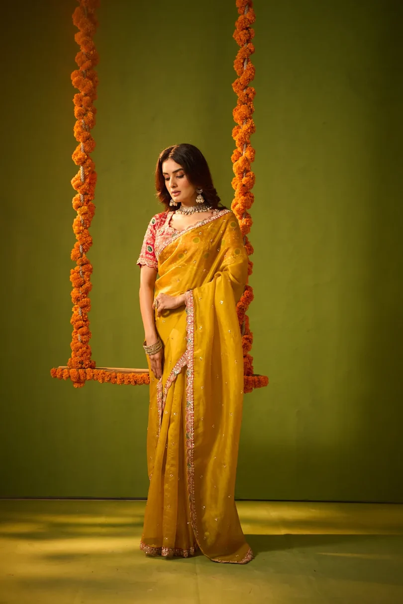 Mustard Organza Saree - Image 4