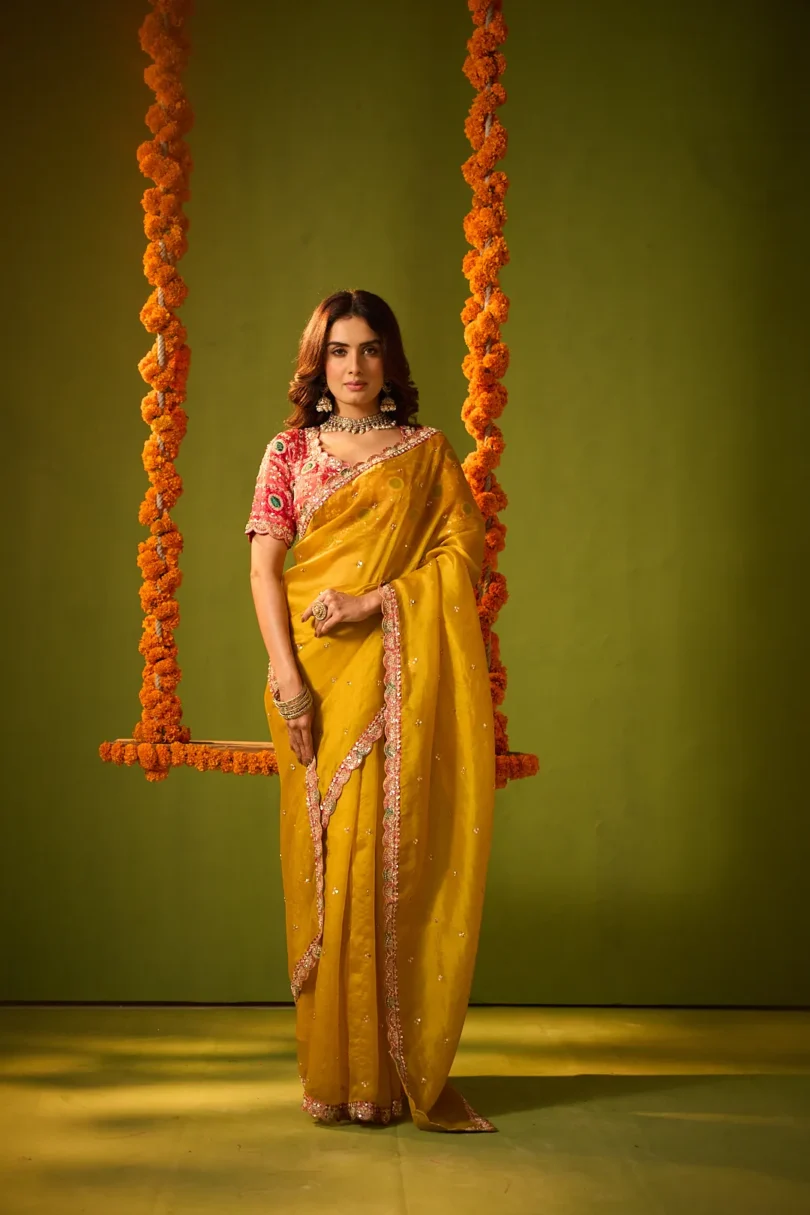 Mustard Organza Saree - Image 2