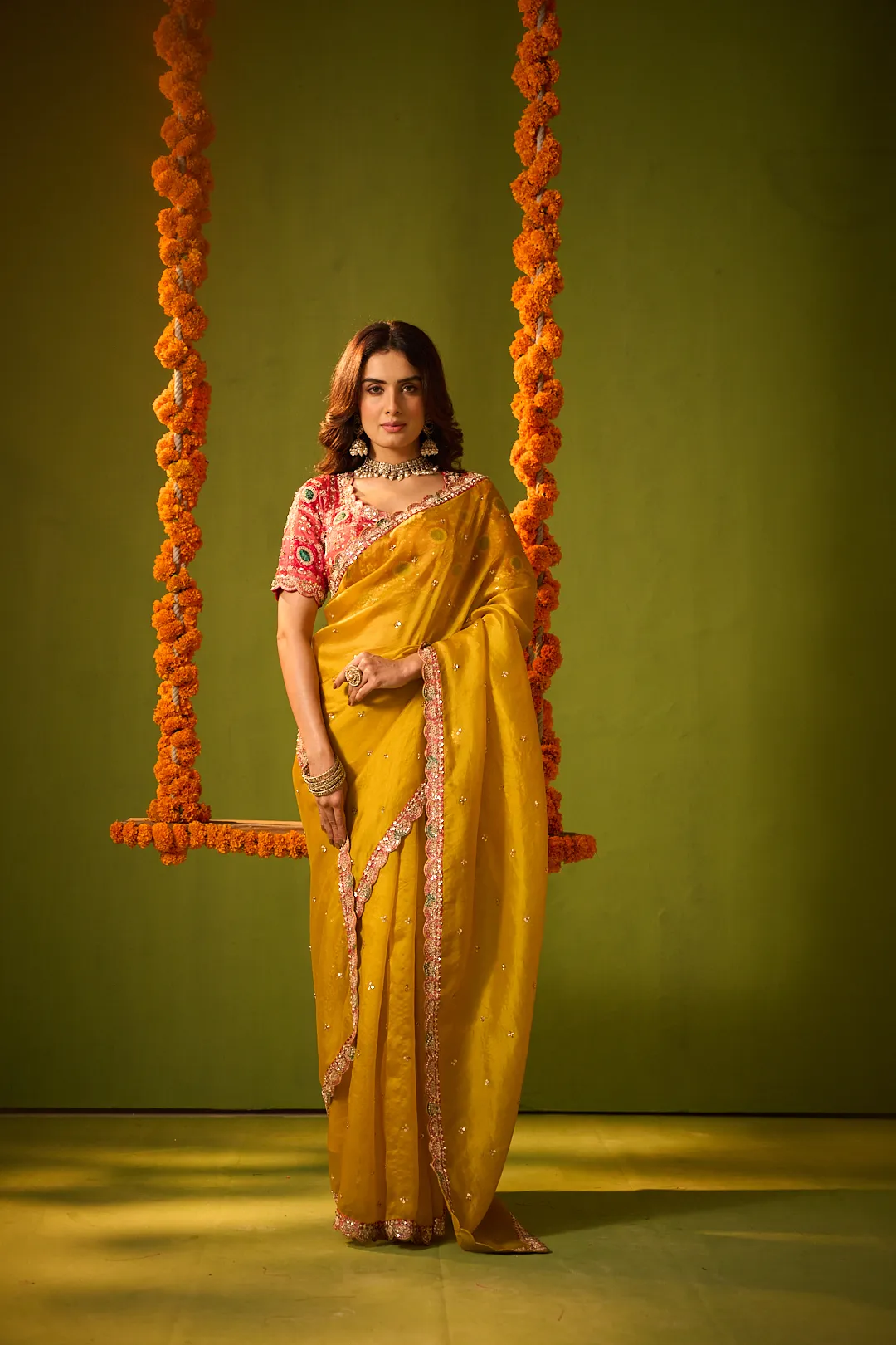 Mustard Organza Saree - Image 2
