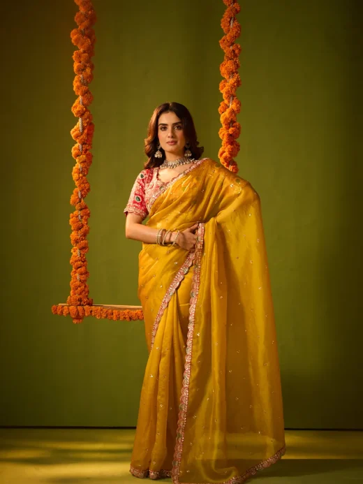 Mustard Organza Saree