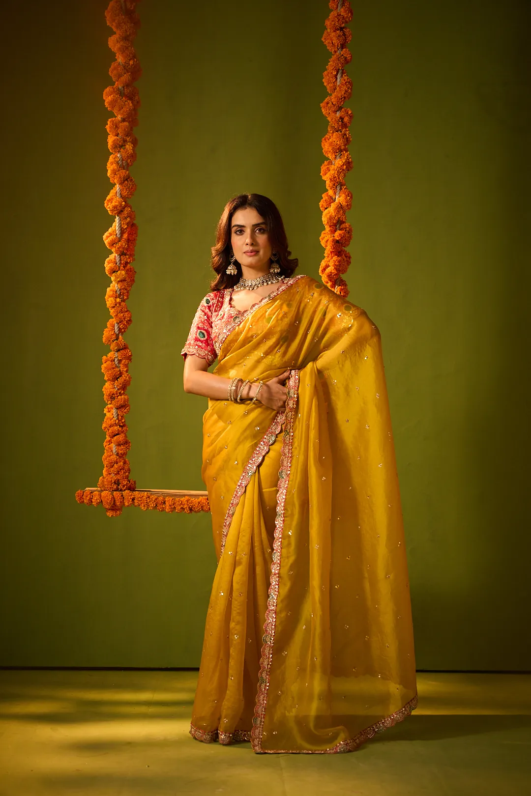Mustard Organza Saree