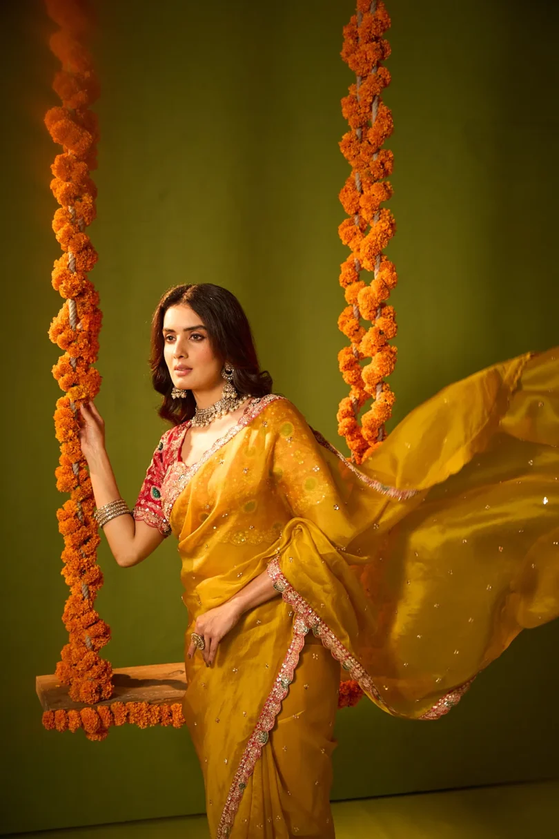 Mustard Organza Saree - Image 5