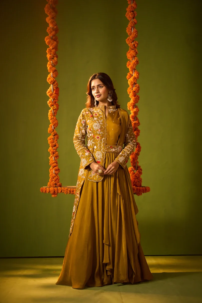 Mustard Crepe Gown