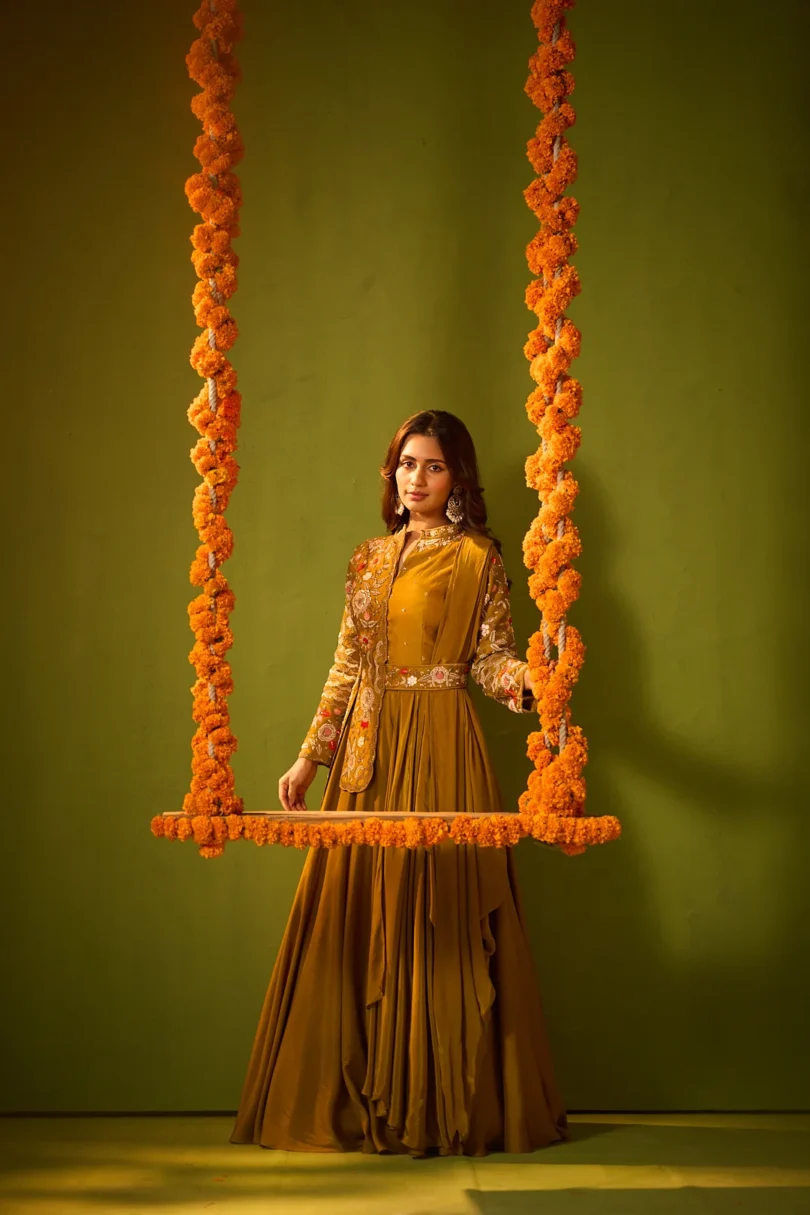 Mustard Crepe Gown - Image 3