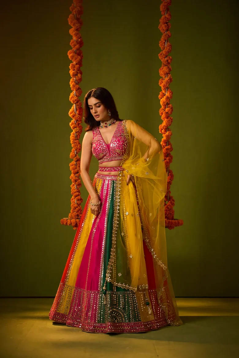 Multi Colour Mirror Work Lehenga