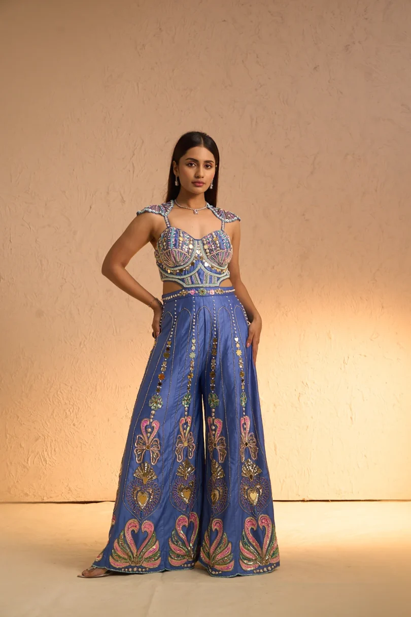 Royal Blue Embroidered Jumpsuit - Image 2