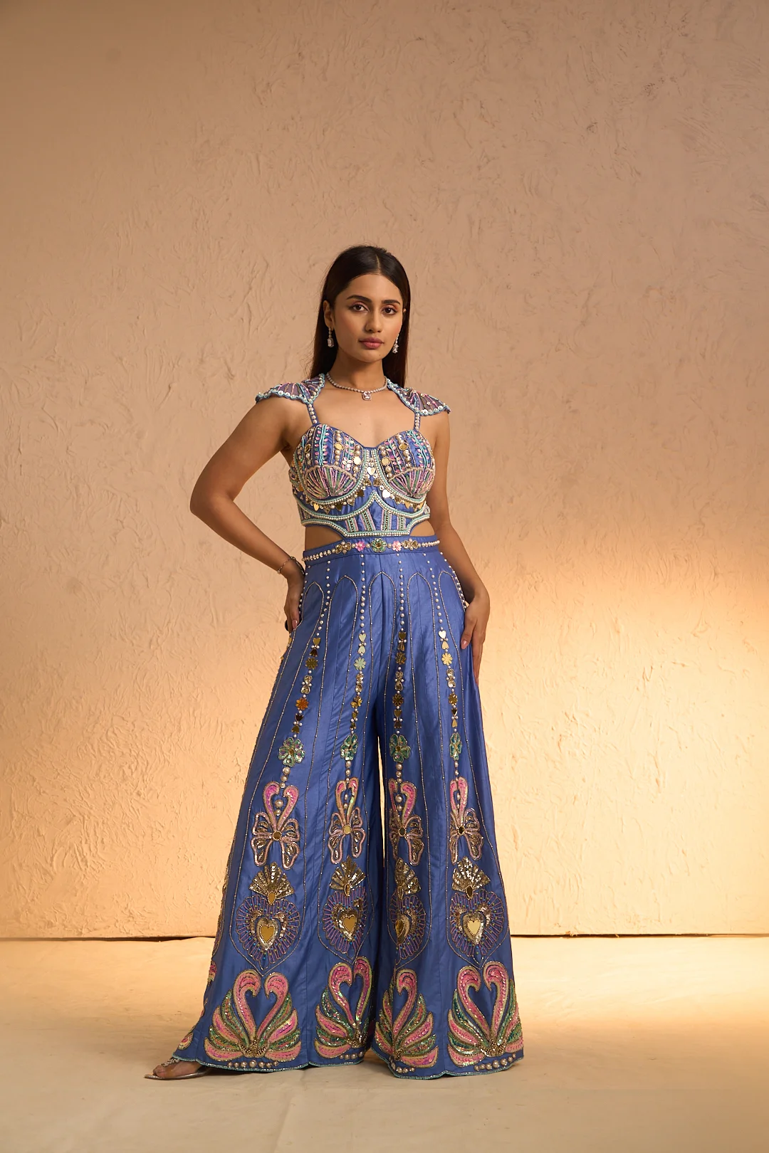 Royal Blue Embroidered Jumpsuit - Image 2