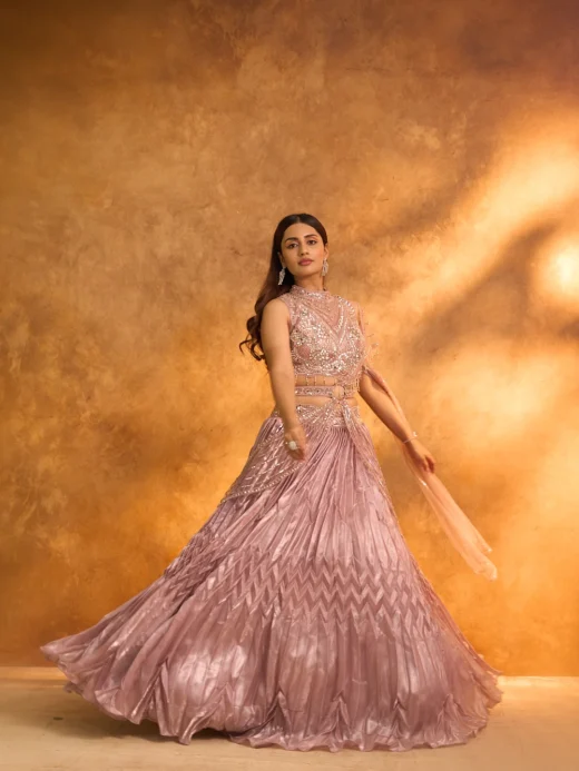 Lilac Shimmer Pleated Ghagra Set