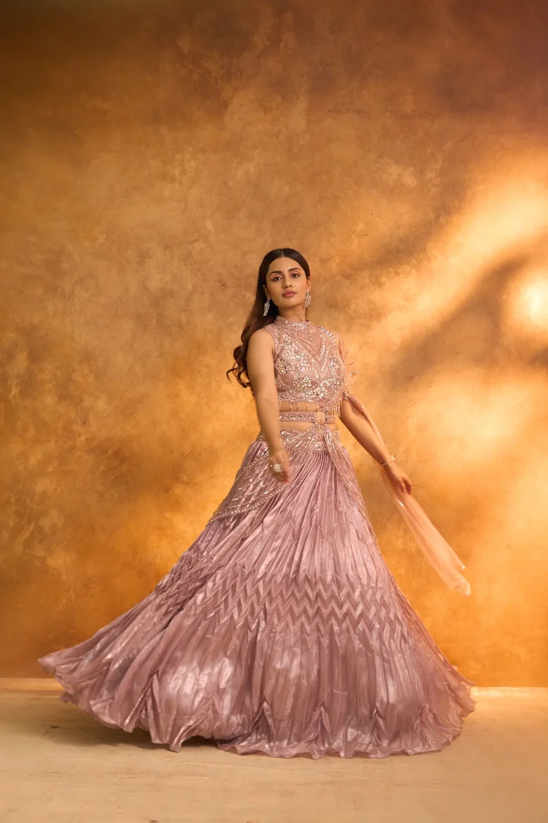 Lilac Shimmer Pleated Ghagra Set