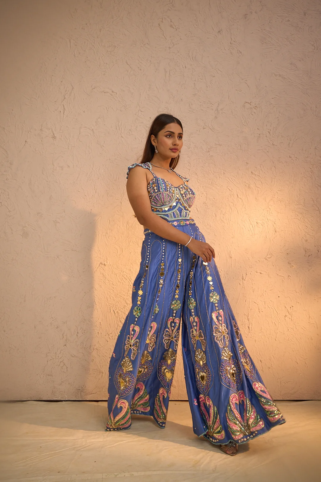 Royal Blue Embroidered Jumpsuit - Image 4
