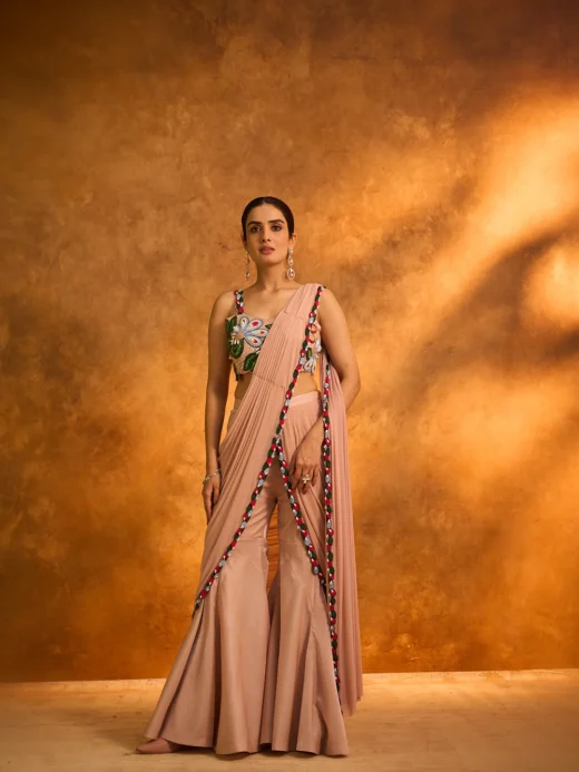 Peach Embroidered Sharara Set