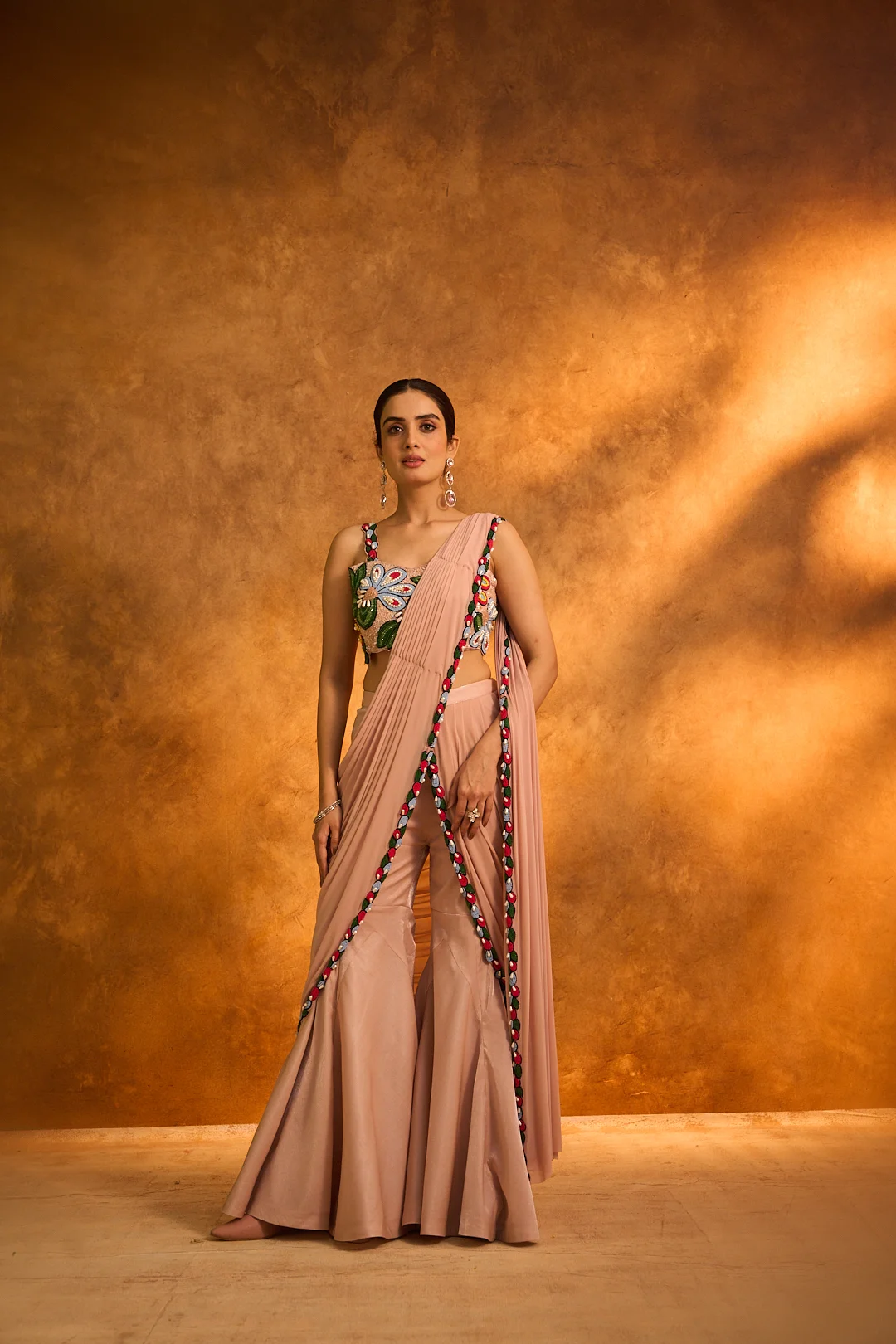 Peach Embroidered Sharara Set