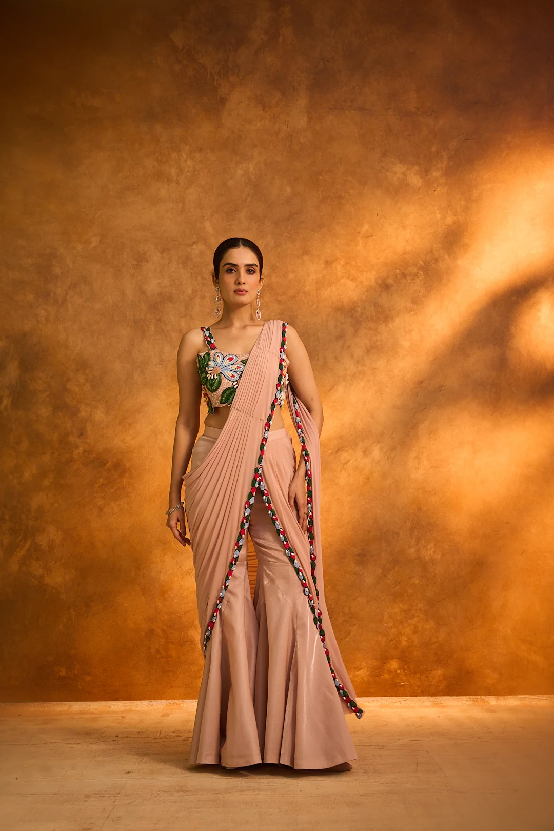 Peach Embroidered Sharara Set - Image 2
