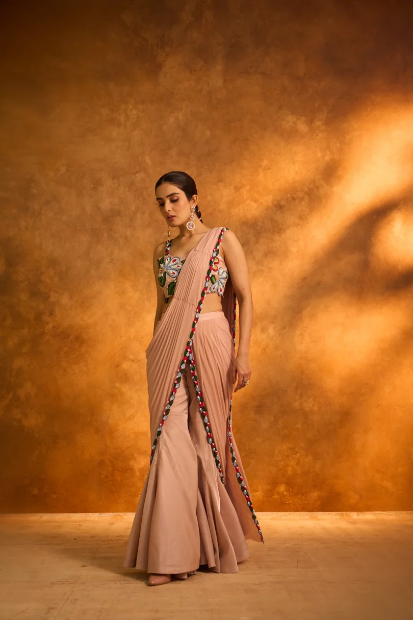 Peach Embroidered Sharara Set - Image 3