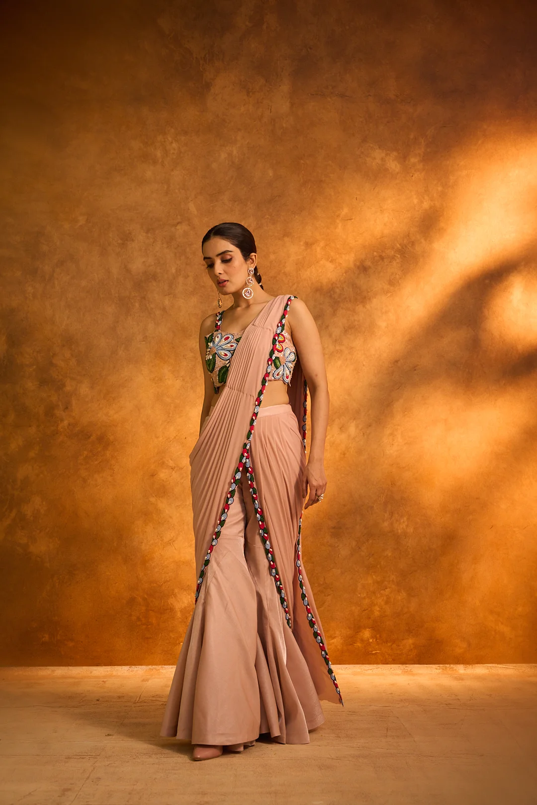 Peach Embroidered Sharara Set - Image 3