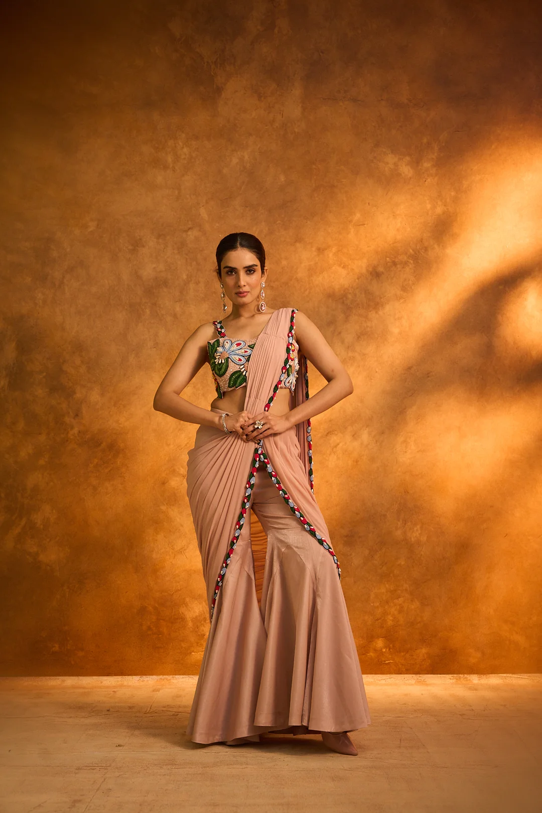 Peach Embroidered Sharara Set - Image 4