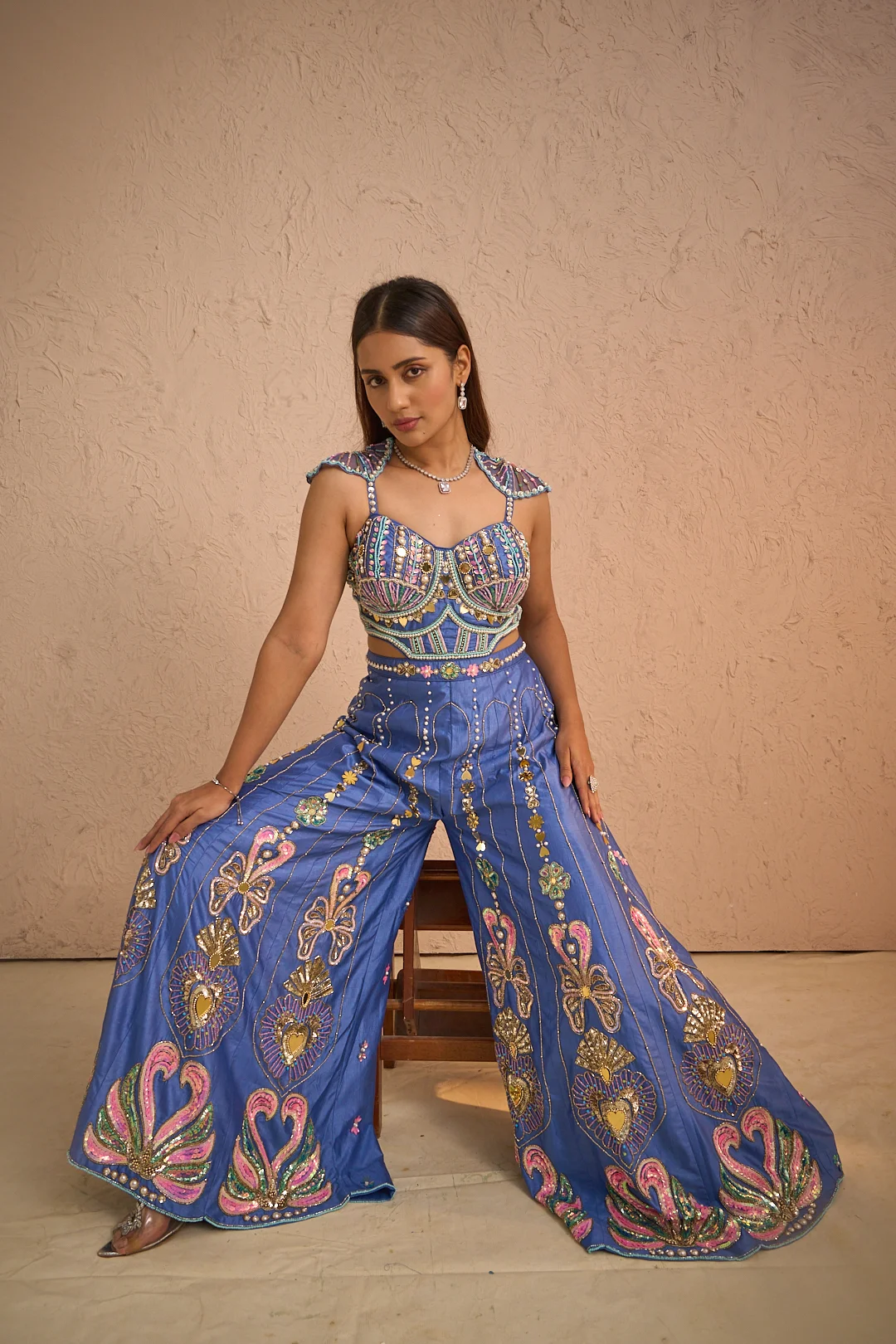 Royal Blue Embroidered Jumpsuit - Image 5