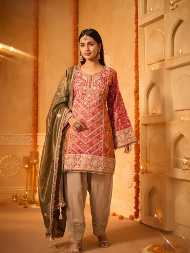 Olive & Rose Embroidered Silk Salwar Suit Set