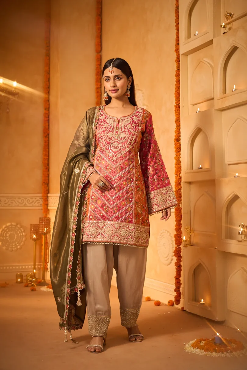 Olive & Rose Embroidered Silk Salwar Suit Set