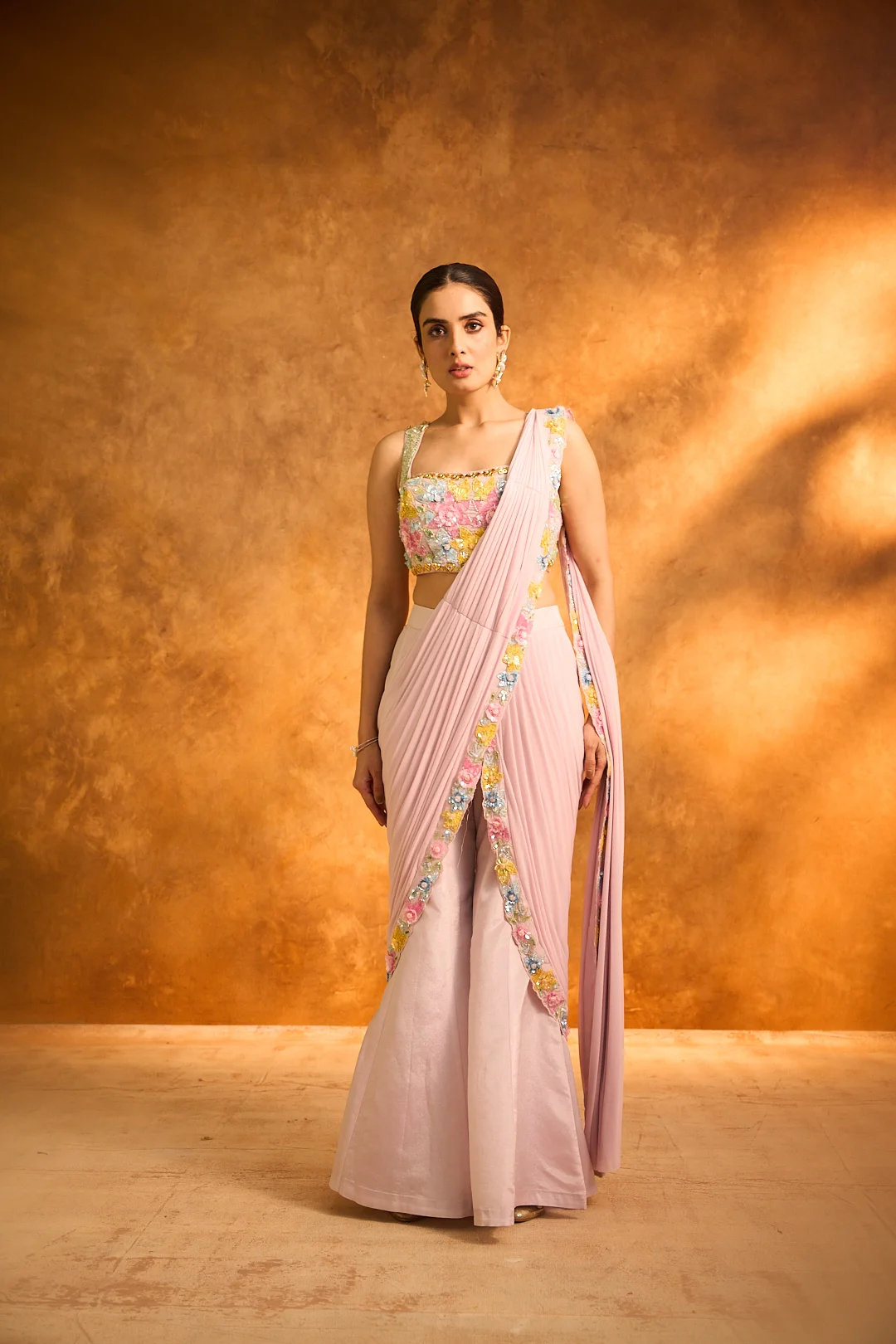 Lilac Pink Floral Embroidered Sharara Set - Image 2