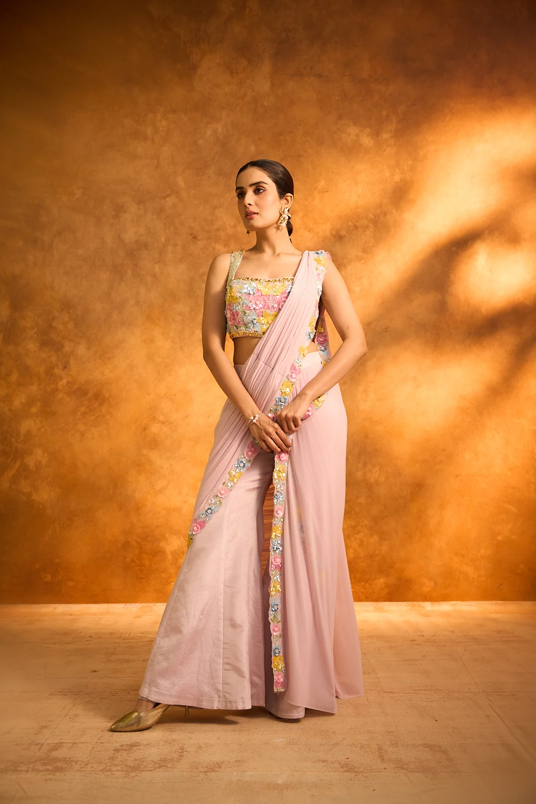 Lilac Pink Floral Embroidered Sharara Set - Image 3