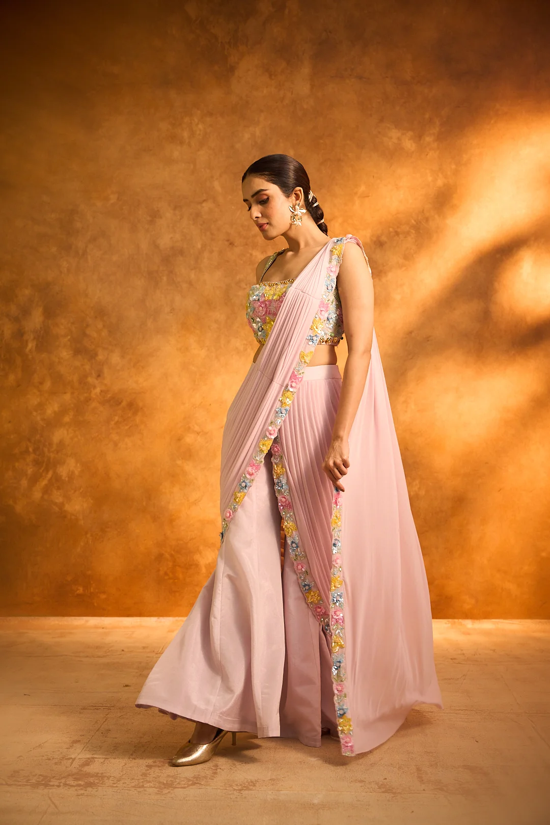 Lilac Pink Floral Embroidered Sharara Set - Image 4