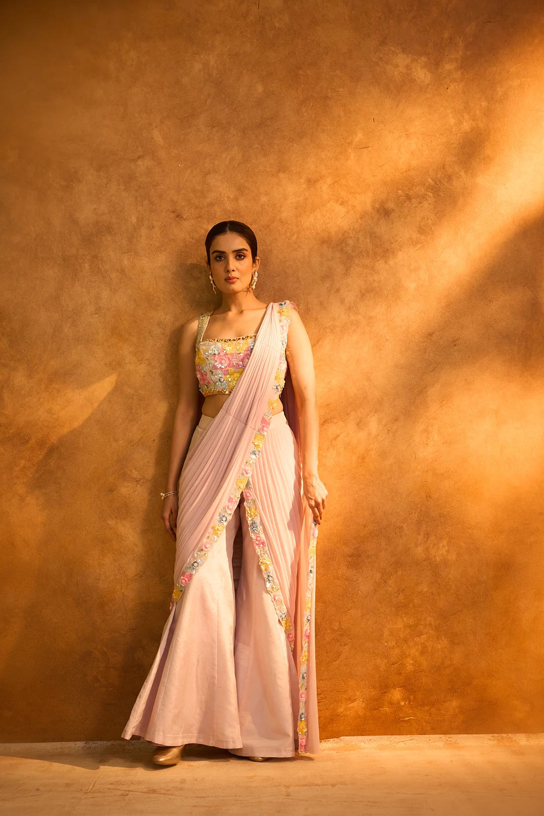 Lilac Pink Floral Embroidered Sharara Set - Image 5