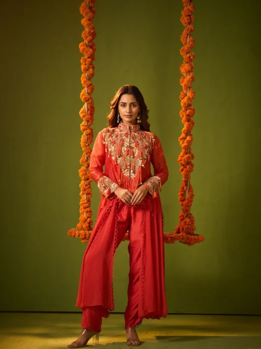 Orange Embroidered Co-ord Set