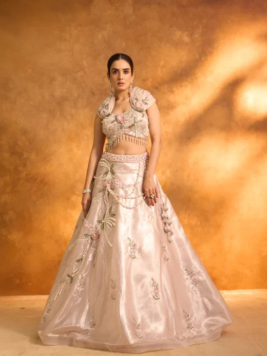 Baby Pink Floral Embroidered Ghagra