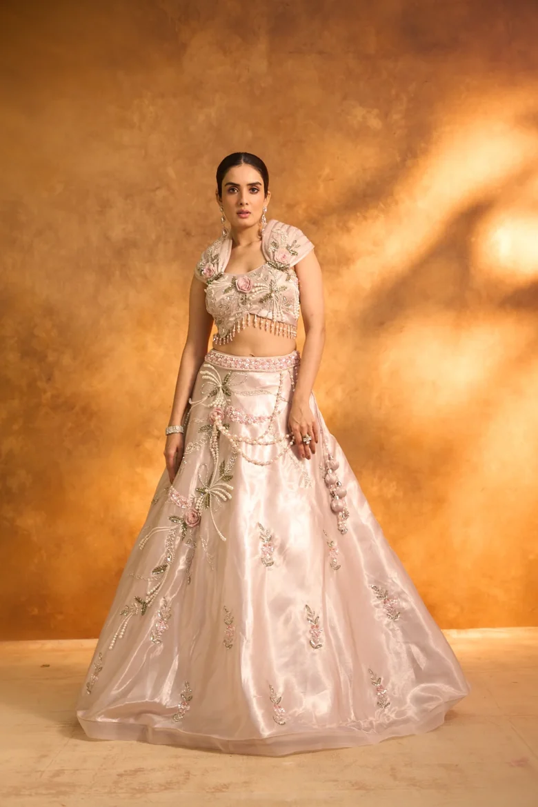 Baby Pink Floral Embroidered Ghagra