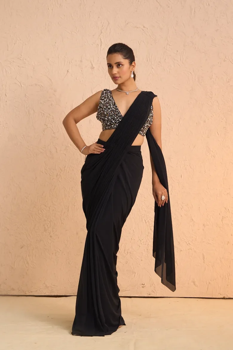 Black Lycra Pre-Stitched Saree