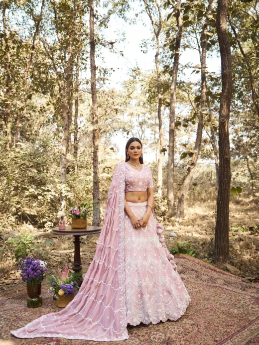 Lilac Embroidered Bridal Lehenga with Scalloped Pearl Detailing