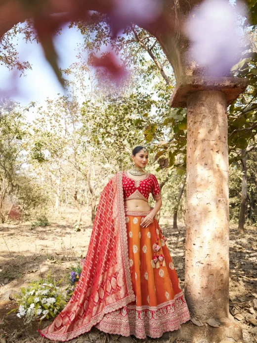 Rust Hem-Embellished Lehenga with Architectural Border Work